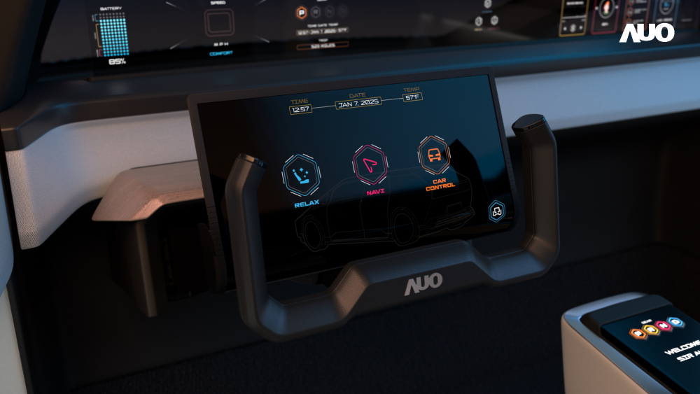 世界杯官方网站入口隐藏式智驾介面Foldable Cruise Pilot在手动驾驶模式下可以半收合呈现如里程、时速等信息；自驾模式时则可以完全展开提供车内娱乐功能